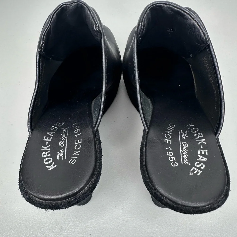 Kork-Ease Leather Heeled Clogs Women’s 10 Black Leather Slip-on Mule Zipper Shoe - Picture 9 of 16